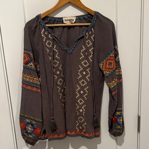 Savannah Jane Women's Embroidered Tribal Print Blouse